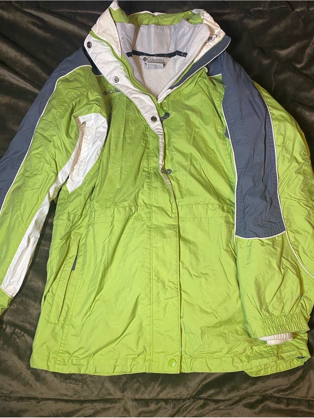 Columbia Lime Green and Gray Ski Jacket with White Accents